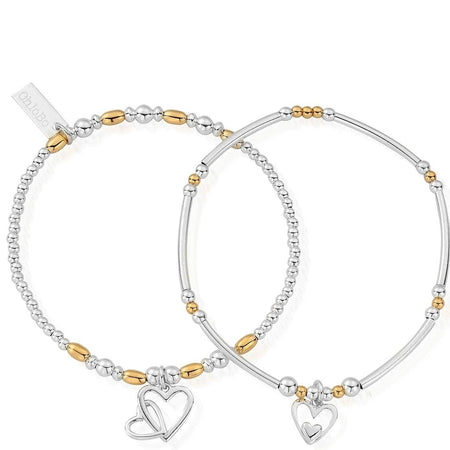 ChloBo Double Heart Bracelet Set - Gold Two Tone