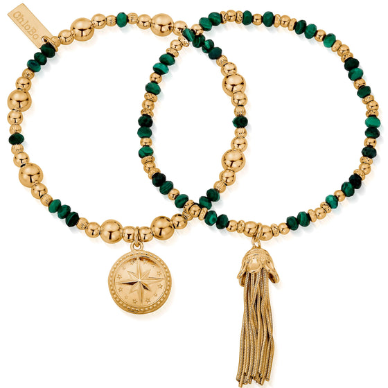 ChloBo Forever Wandering Malachite Bracelet Set - Gold