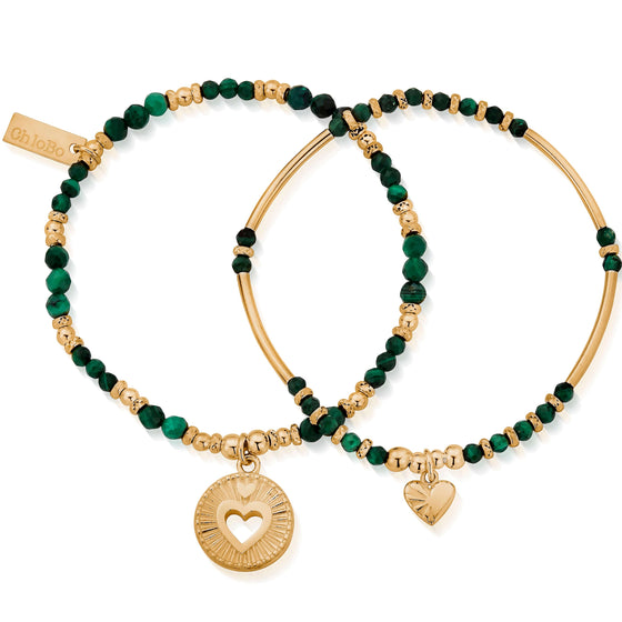 ChloBo Guiding Love Malachite Bracelet Set - Gold