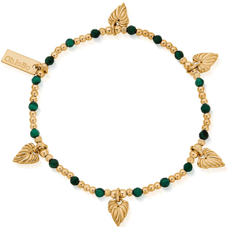 ChloBo Leaf Heart Malachite Bracelet - Gold