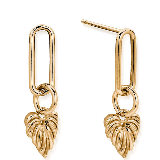 ChloBo Leaf Heart Oval Link Earrings - Gold