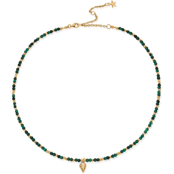 ChloBo Leaf Heart Sparkle Malachite Necklace - Gold