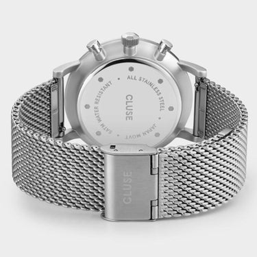 Cluse Aravis Chrono Silver Mesh Watch - Dark Blue