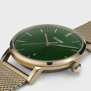 Cluse Aravis Gold Mesh Watch - Green
