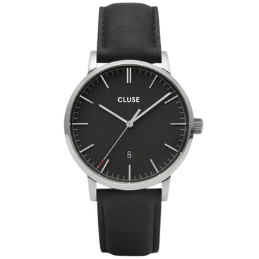 Cluse Aravis Silver/Black Leather Watch