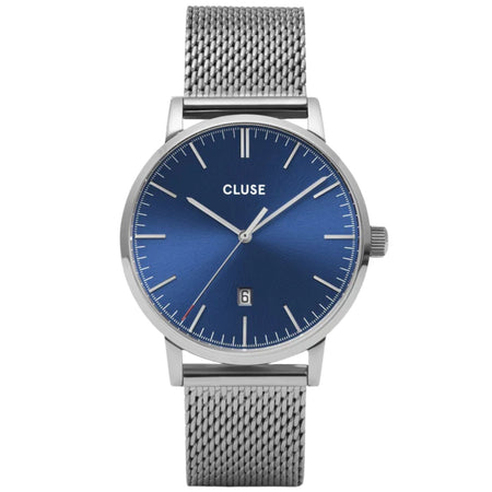 Cluse Aravis Silver Mesh Watch - Dark Blue