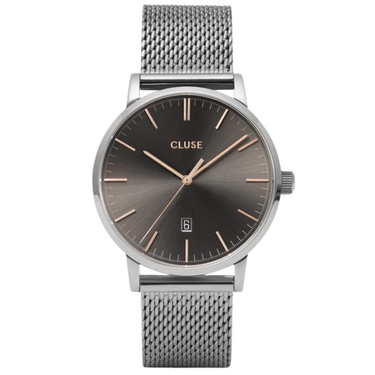 Cluse Aravis Silver Mesh Watch - Dark Grey