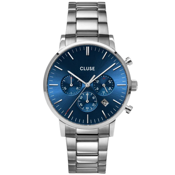 Cluse Aravis Chrono Silver Link Watch - Dark Blue