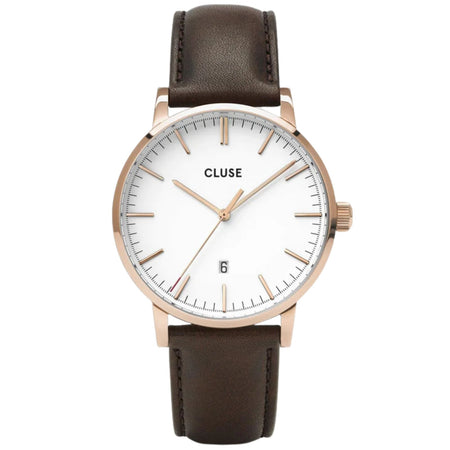 Cluse Aravis Rose Gold/Brown Leather Watch