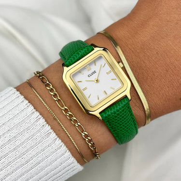Cluse Gracieuse Petite Green Leather Strap Gold Watch
