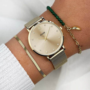Cluse Minuit Crystal Gold Mesh Watch