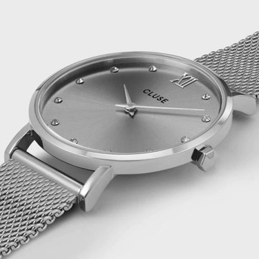 Cluse Minuit Crystal Silver Mesh Watch