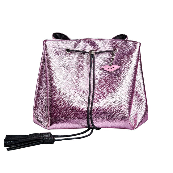 Donna May Vegan Drawstring Bag - Metallic Pink