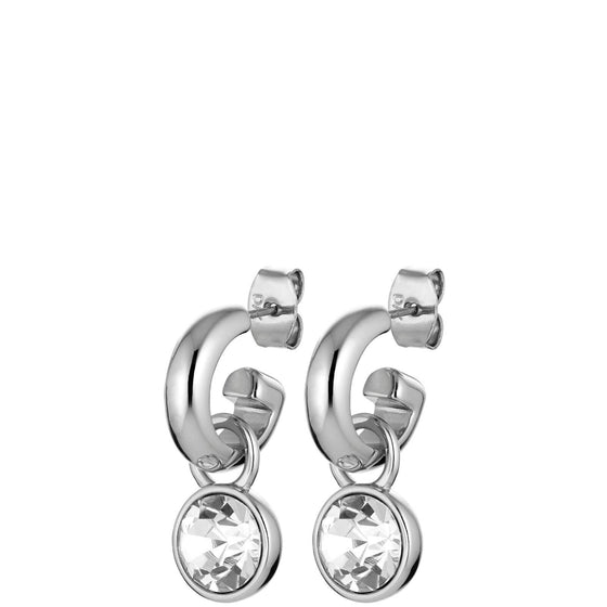 Dyrberg Kern Anna Silver Hoop Charm Earrings - Clear