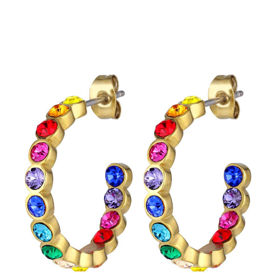 Dyrberg Kern Holly Medium Gold Hoop Earrings - Rainbow