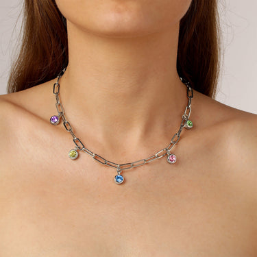 Dyrberg Kern Leona Silver Chain Necklace - Pastel Multi