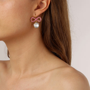 Dyrberg Kern Philippa Gold Bow Drop Earrings - Light Rose