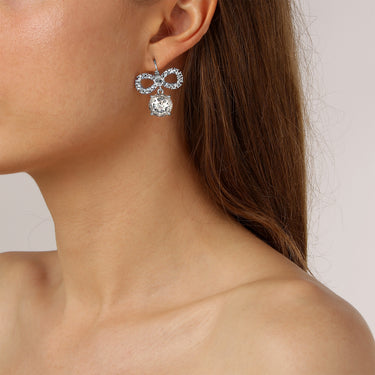Dyrberg Kern Philippa Silver Bow Drop Earrings - Clear