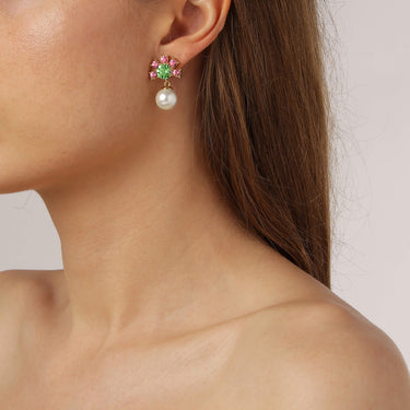 Dyrberg Kern Veronica Gold Drop Earrings - Rose Green