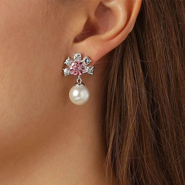 Dyrberg Kern Veronica Silver Drop Earrings - Rose