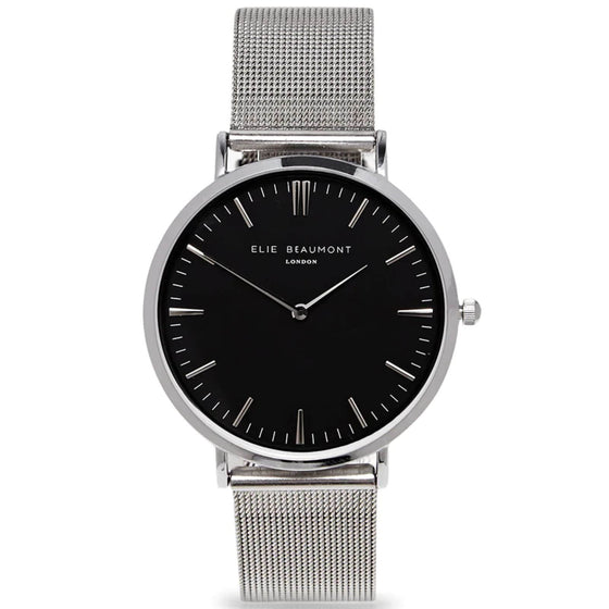 Elie Beaumont Large Dial Mesh Watch - Silver Black