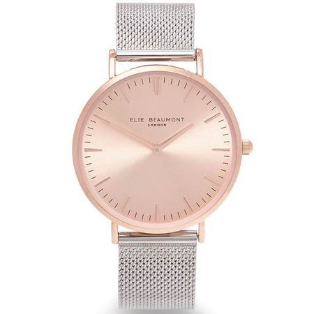 Elie Beaumont Large Dial Mesh Watch - Silver Rose