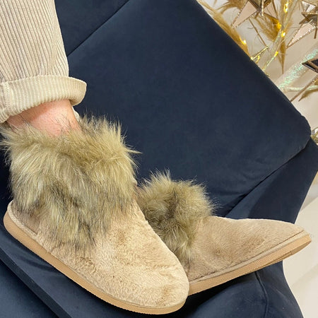 Elsa Faux Fur Camel Slipper Boots