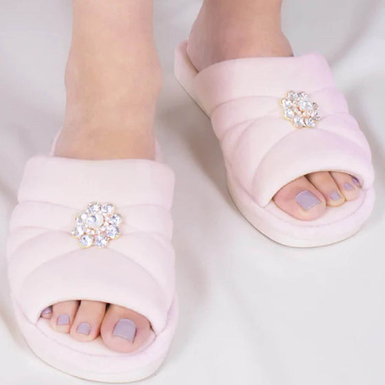 Faye Pale Pink Brooch Slippers