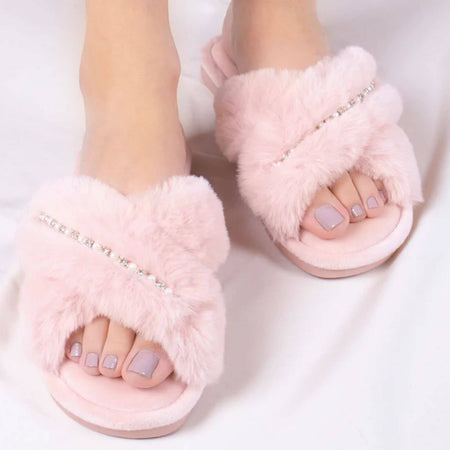 Freya Pink Pearl & Diamante Slippers