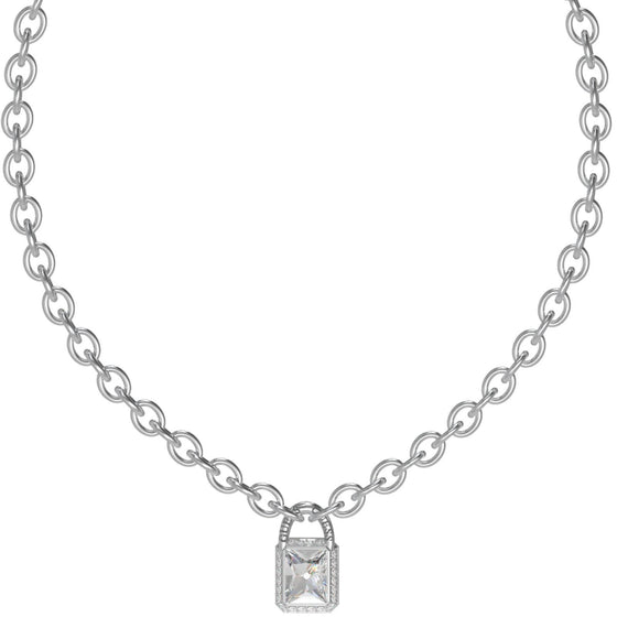 Guess Chunky Link Padlock Silver Necklace