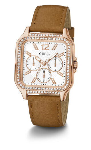 Guess Deco Rose Gold & Tan Leather Watch