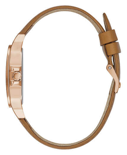 Guess Deco Rose Gold & Tan Leather Watch