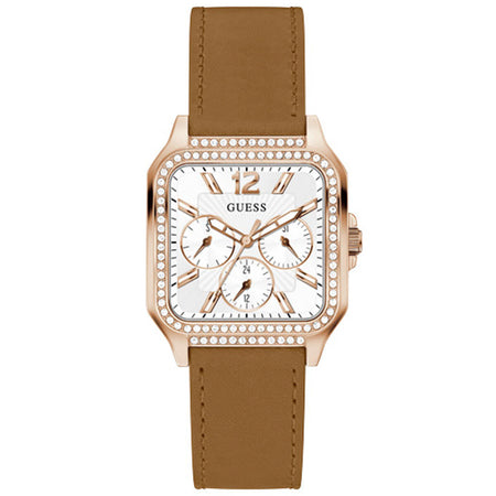 Guess Deco Rose Gold & Tan Leather Watch