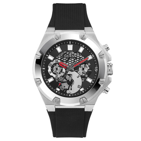 Guess Gents Third Gear Silver & Black Watch