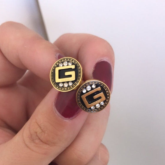 Guess Gold Solitaire Logo Earrings