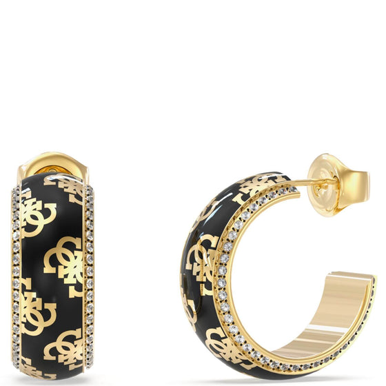 Guess Life In 4G Logo Gold Chunky Hoop Earrings