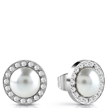 Guess Pave & Pearl Silver Stud Earrings