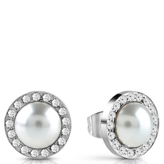 Guess Pave & Pearl Silver Stud Earrings UBE28081