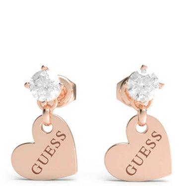 Guess Rose Gold Heart To Heart Drop Earrings