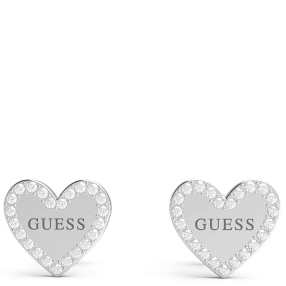 Guess Silver Heart To Heart Stud Earrings