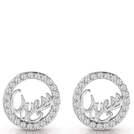 Guess Authentic Logo Silver Stud Earrings