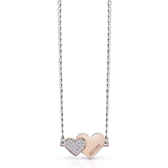 Guess Double Heart Rose Gold & Silver Necklace