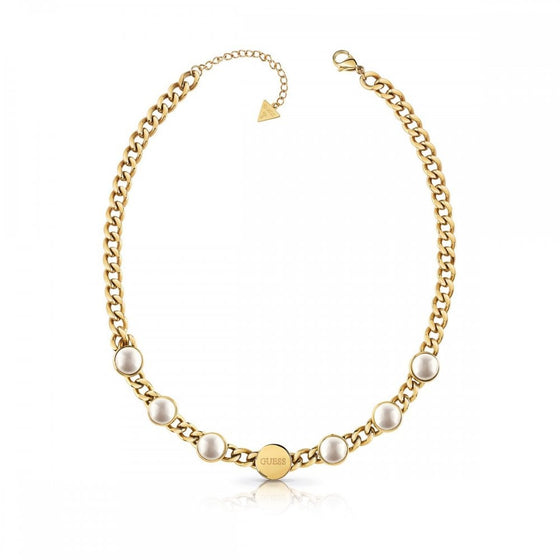 Guess Gold Pearl & Coin Necklace