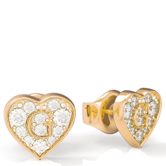 Guess Shine Crystal Heart Gold Earrings