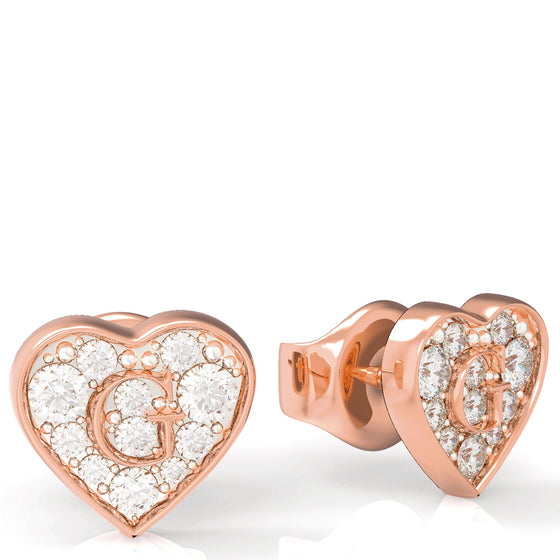 Guess Shine Crystal Heart Rose Gold Earrings