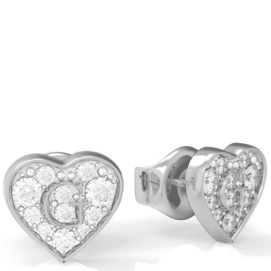Guess Shine Crystal Heart Silver Earrings