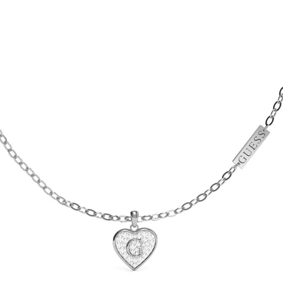 Guess Shine Crystal Heart Silver Necklace