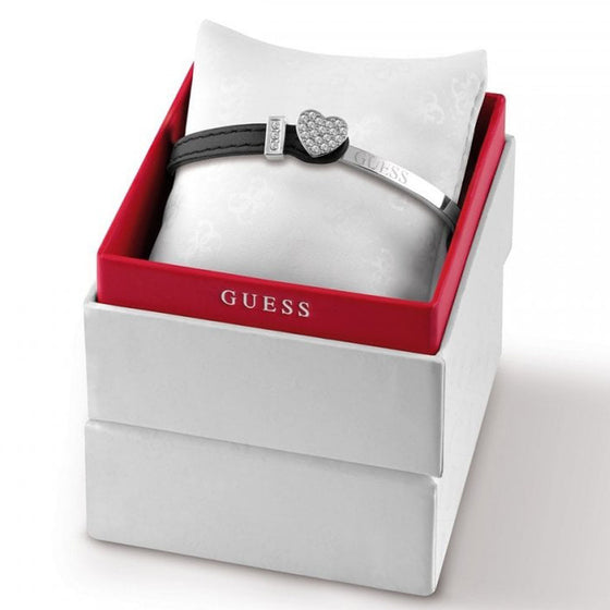 Guess Silver & Black Leather Bangle