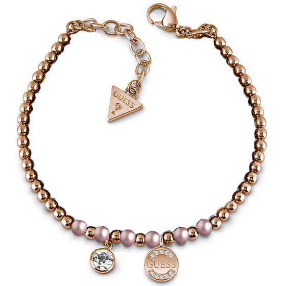 Guess Uptown Chic Pink Pearl Logo Bracelet