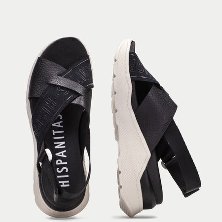 Hispanitas Black Crossover Leather Sporty Sandals